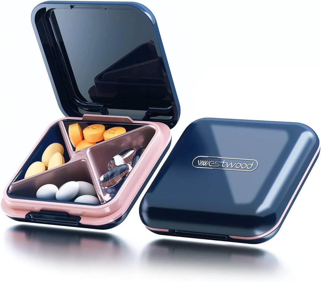 Travel Pill Case, Small Pill Box - Acedada Daily Pill Container, Pill Holder för väska, vattentät Compact Medicine Organizer, Portable Vitamin Case, Blue