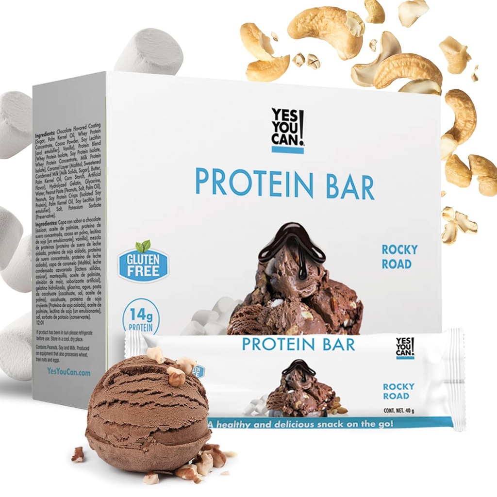 Kyllä voit! High Protein Bites - Box of 7-1 Pack: High Protein Snacks for the Whole Family, Protein-Rich Snack, Savory and Maukasta Protein Snack, Terveellinen ja Crunchy Snack On the Go (Rocky Road)