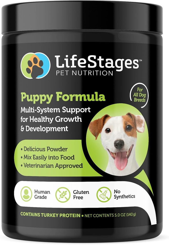 Steg 1: Valpformel 0-3 år för hundviktvinst, muskel och gemensam utveckling, hälsosam hud och rock | Omega 3 & 6, Spirulina, vitamin B6 & probiotika - Vet godkänd