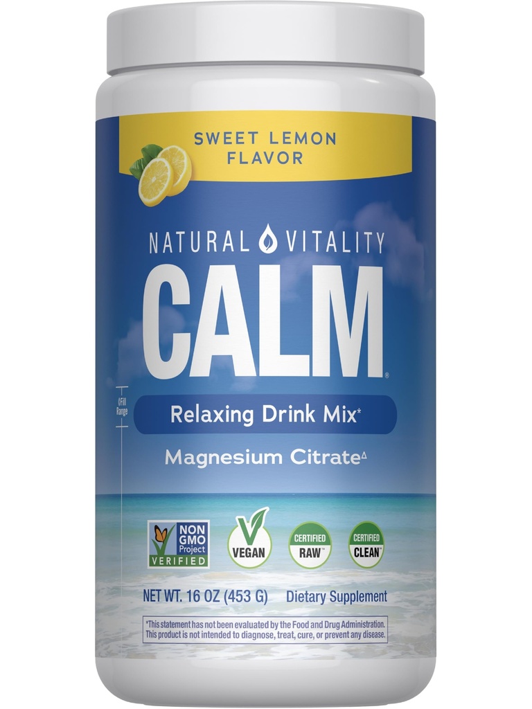 Natural Vitality Calm, Magnesium Supplement, Anti-Stress Drink Mix Powder, Gluten Free, Vegan & Non-GMO, Sweet Lemon, 16 oz