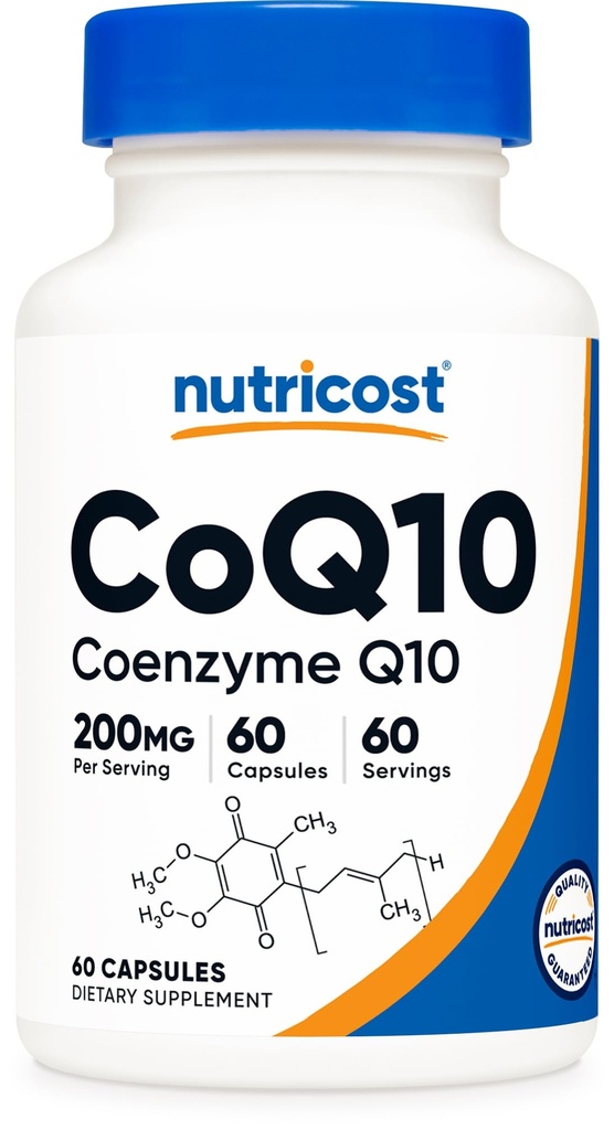 Nutricost CoQ10 200mg, 60 kasviskapselia, 60 tarjoilua - korkea absorptio, kasvissyöjä, ei-GMO, Coenzyme Q10
