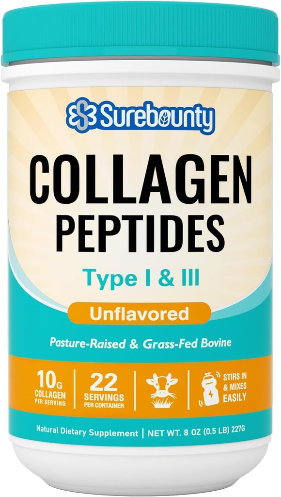 Collagen Peptides Powder, tyyppi I & III, Grass-Fed Naudan alkuperä, aromiton, liuottaa helposti, iho, hiukset, kynsien ja lihasten hoito, Paleo & Keto Friendly, 8oz