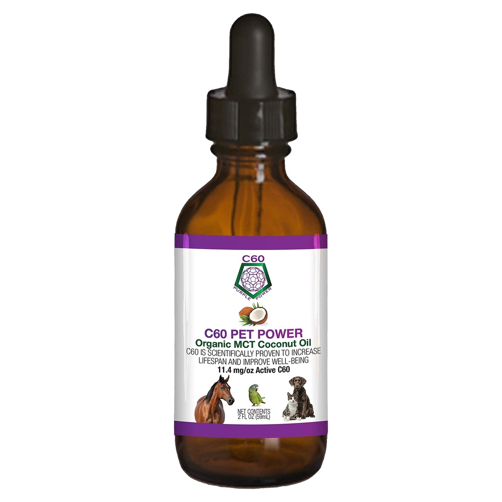 C60 Power for Lemmikkieläimet - C60 in Organic MCT Coconut Oil, Natural Wellness Tuki koirille ja kissoille, Pure Carbon Fullerenes, edistää terve ikääntyminen, energia, & liikkuvuus - 2 fl oz pullo