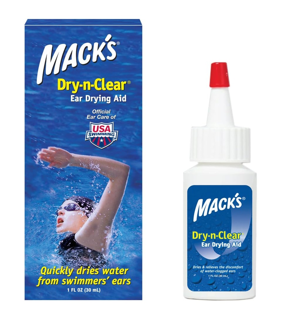 Mack's Dry-n-Clear® Ear Drying Aid - Swimmers Ear Drops for Water Clogged Ears After Swimming, Showering, Scuba Diving och Surfing - 1 Fl Oz