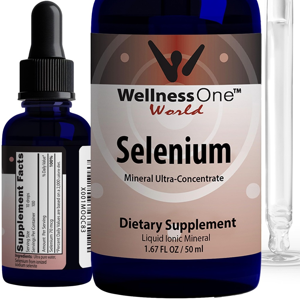 WellnessOne Liquid Selenium Supplement - Ionised Selenium Liquid Drops 70 mikrog - Antioksidantti, Kardiovaskulaarinen ja immuuni tuki - USA Testattu, Vegan, ei-GMO, Gluteeniton, makuamaton - 1,67 fl oz