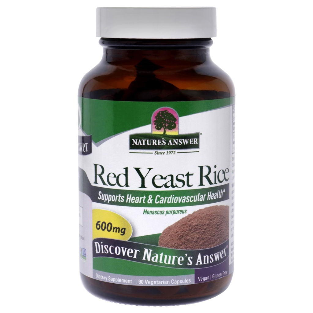Naturens svar Röd Yeast Rice Herbal Supplement Vegetarian Capsules, 90-Count | Främjar ett hälsosamt hjärta | kardiovaskulärt stöd | Fördelaktigt för blodcirkulation
