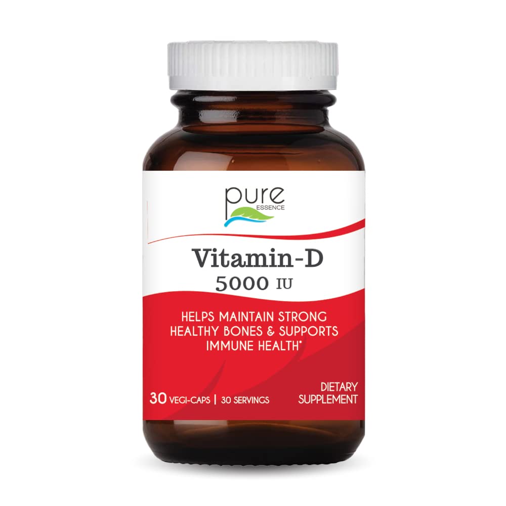 Puhdasta Essence Labs D-vitamiinia - 5000 IU D-vitamiinia 100%:sta Kolekalsiferolia - 30 kasvissyöjän kapselia