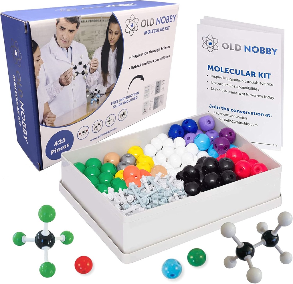Vanha Nobby Organic Chemistry Set (425 kpl) Molecular Model Kit with Atoms, Bonds, Guide, Bond Removal Tool - STEM Science Kits for Kids Toys Chemistry Set for Opiskelijat Nuori tutkijat