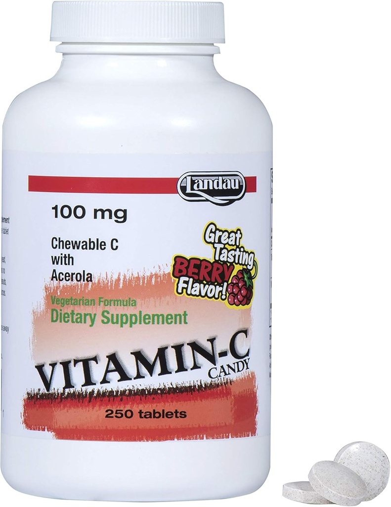 Landau 100mg Puru C-vitamiini Candy lapsille ja aikuisille Helppo-to-Take C-vitamiini täydentää Acerola . Kosher & Valmistettu Yhdysvalloissa.