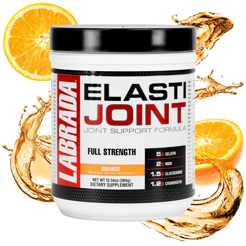 Labrada Nutrition Elastijoint, Orange Flavor, Glukosamiini Joint Support Supplement Powder for Men & Women, Joint Relief & Bone Health Supplement with MSM, Glukosamiini Chondroitin MSM Gluten-free