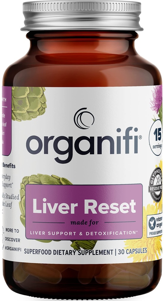 Organifi - Maksan Nollaus - Maksan Detox - Ruoansulatus-ja immuunituki - edistää solujen energian tuotantoa, 30 kapselia