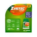 Zyrtec 24 tuntia Allergiaa helpottavia tabletteja, sisä- ja ulkoilma-allergialääkkeitä 10 mg: n setiritsiini HCl/ antihistamiinitabletti, allergialääke 60 mg: n annos.