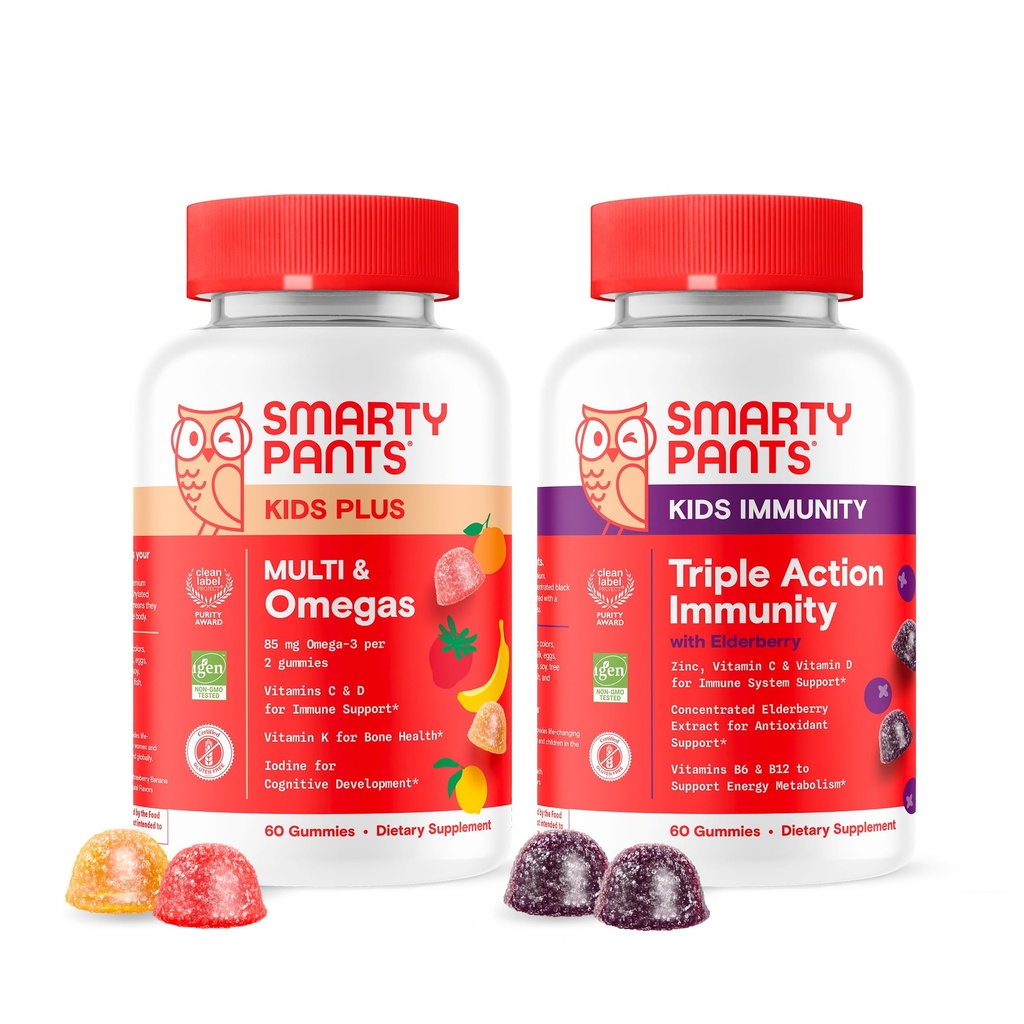SmartyPants Kids Multivitamin Gummies och Immunity Elderberry Gummies Bundle: Kids Multi med över 15 Daily Nutrients & Elderberry Immune Support Supplement, 30 Day Supply