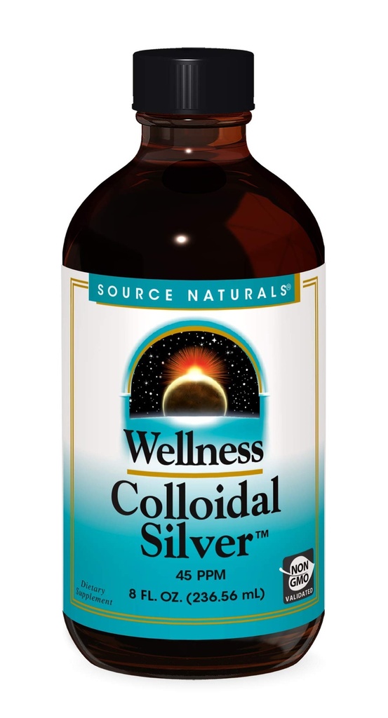 Källa Naturals Wellness Colloidal Silver 45 ppm, stöder fysisk välbefinnande * - 8 Fluid oz
