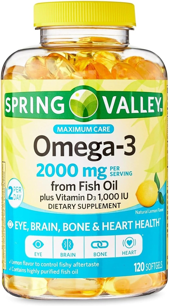 Lähentyminen Suurin hoito Omega-3 Fish Oil Eye Brain Bone & Heart Health Dietary Supplement Softgels, 2000 mg, 120