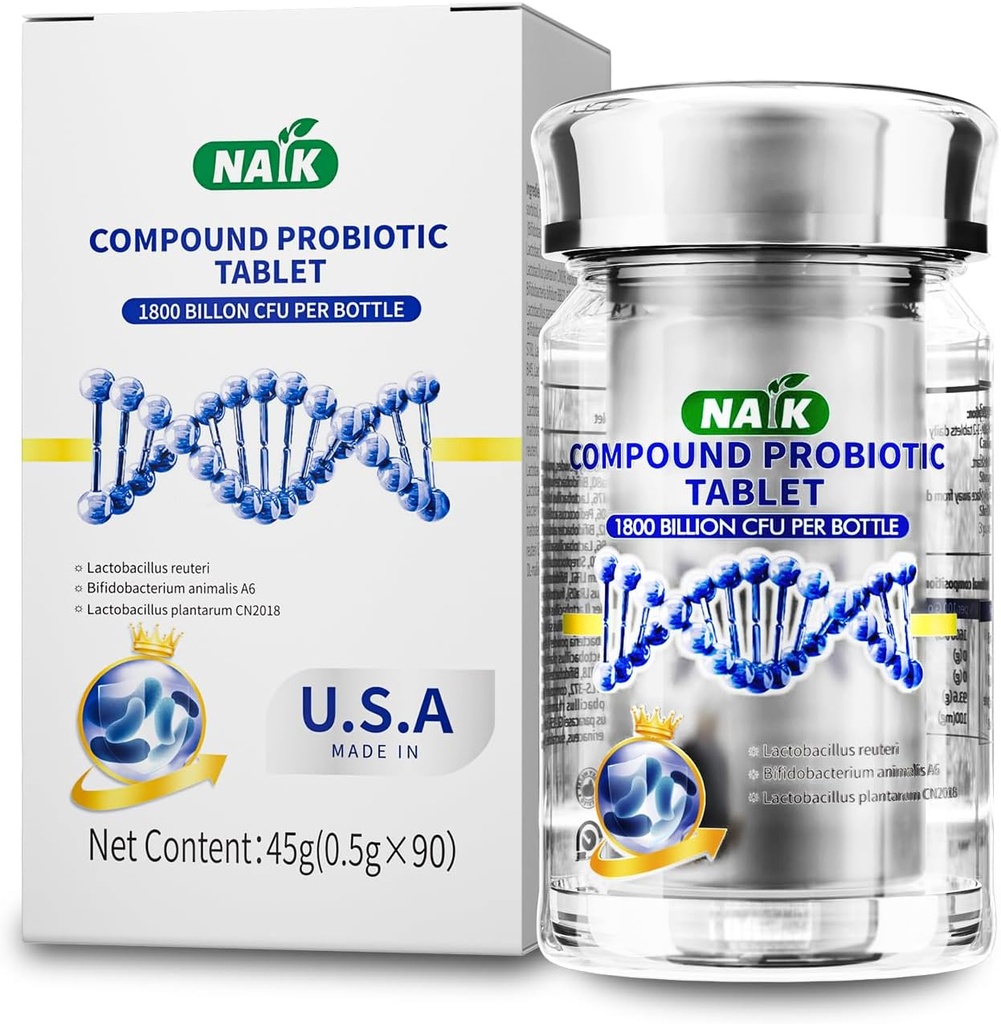 NAIK Probiootit 1800 miljardia PMY - 10 kanta + Organic Prebiootit - Immuuni, Ruoansulatuskanavan ja Gut Health - Tukee satunnaista ummetus, ripuli, kaasu & turvotus - naisille ja miehille - 45ct