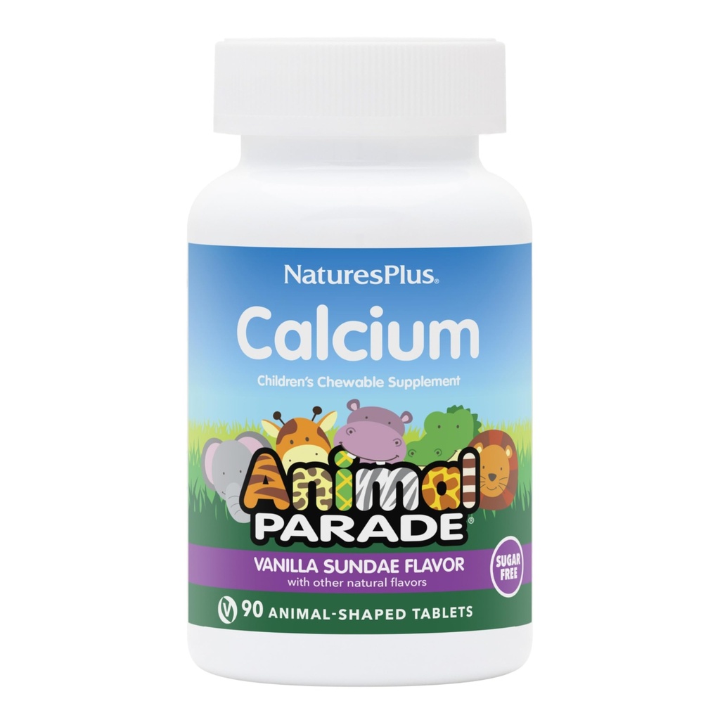 NaturesPlus Animal Parade Sokeriton Lasten kalsium, Vanilla Sundae Flavor - 90 purutablettia - Magnesium Bone Health - Gluteeniton - 45 tarjoilu