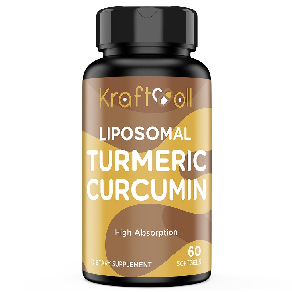 Liposomal Turmeric Curcumin Supplement 2200 mg kanssa Black Pepper Extract 15 mg korkeaa imeytymistä ja nivelfunktio, 60 Softgels aikuisille