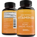 Viva Naturals D3-vitamiini 5000 IU Softgels, 360 mikrogrammaa, tukee luu- ja immuuniterveyttä, korkea teho D-vitamiinia