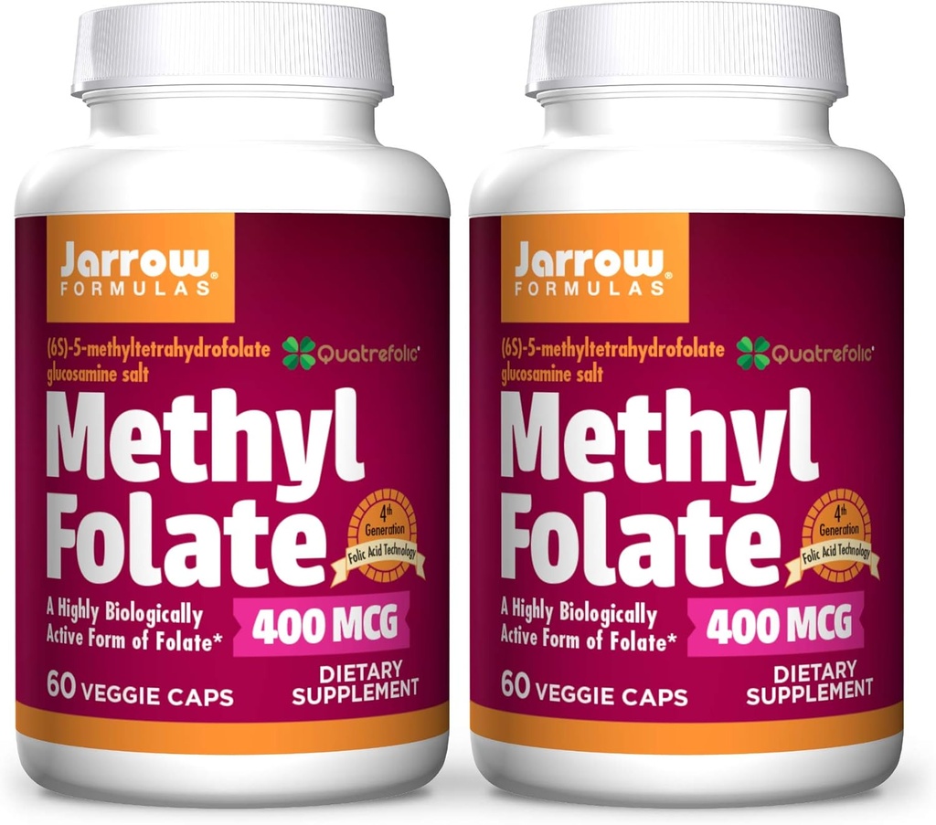 Jarow Formula Metyyli Folaatti 400 mikrog - 60 kasviskapselia, 2 pakkaus - erittäin biologisesti aktiivinen form Folaatti - 4. sukupolven foolihappoteknologia - 120 yhteensä