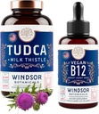 WINDSOR BOTANICALS Tudca kanssa Silymarin Milk Thistle ja vegaaninen B12 neste - Terveystuki Bundle