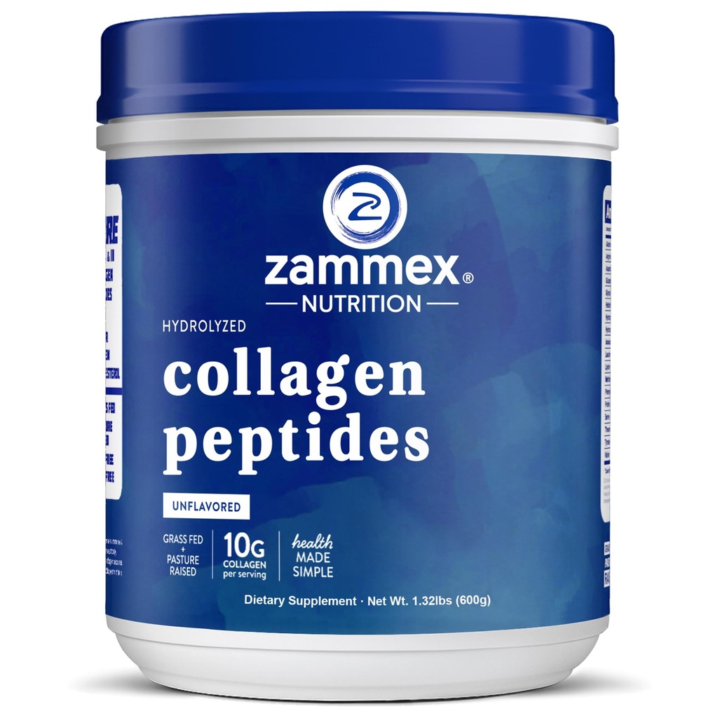 Zammex Premium Collagen Peptides Powder Unmariored,Hydrolysed Proteins Tyypit I & III, Tukee hiuksia, ihoa, kynsiä, niveliä, ruohoa Fed, ei-GMO, gluteeniton, paleo & Keto Friendly,60 Tarjoilut