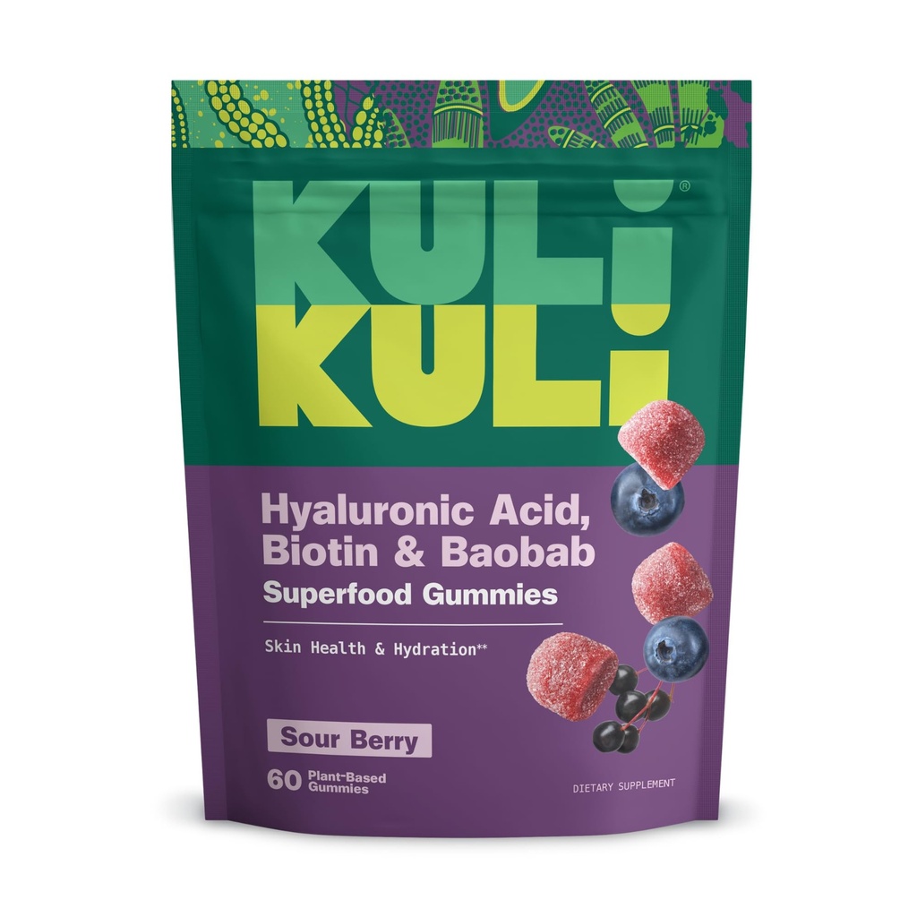 Kuli Kuli Super Gummies - Skin lisäravinteet Baobab, Elderberry, ja Biotin - auttaa tukemaan ihon terveys - 60 ei-GMO, Gluteeniton Gummies