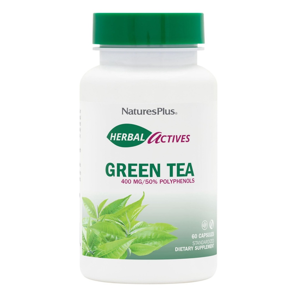 NaturesPlus Herbal Actives Vihreä tee - 60 kapselia - Ei-GMO, Vegaani, Gluteeniton - 60 tarjoilua