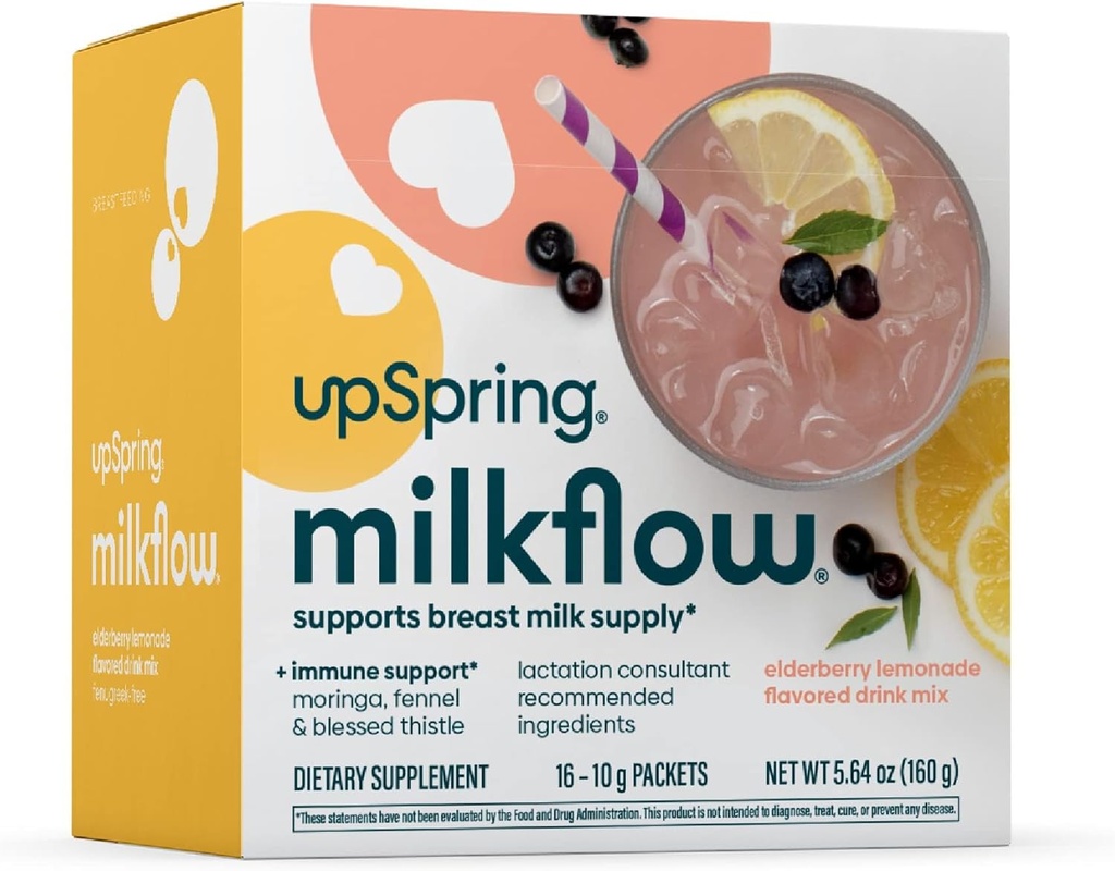 UpSpring Milkflow Immuunituki Imetys täydentää Drink Mix Sarviapila-Ilmainen, Moringa Elderberry Lemonade Flavor, Imetys täydentää tukea rintamaitoa, 16 Mixes