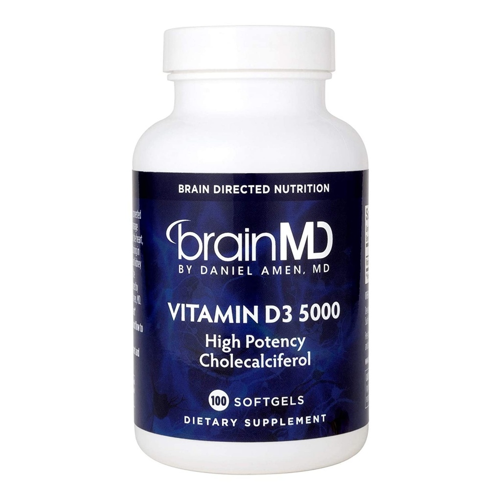 Aivojen MD Dr Amen D3 5000 - 100 Softgels - High Potency Kolekalsiferol - Gluteeniton - 100 tarjoilua
