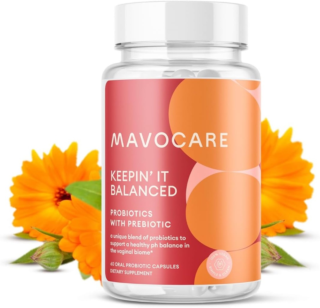MavoCare Probiootti naisille BV & Jeast Infektio Tuki, pH Balance, Odor Relief, Gut Health 30ct Vegaani kapselit prebiootit, Calendula & valkosipuli emättimeen terveys ja ruoansulatus