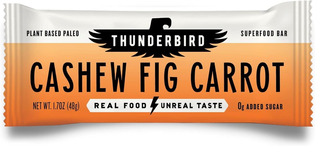 Thunderbird Bars Energy Snack, Gluteeniton proteiini, Terveellinen Reaaliruoka, Vegan Paleo Ei-GMO, Ei lisättyä sokeria, Cashew Fig Carrot Flavor (12 Count, 1.7 oz. Bars)