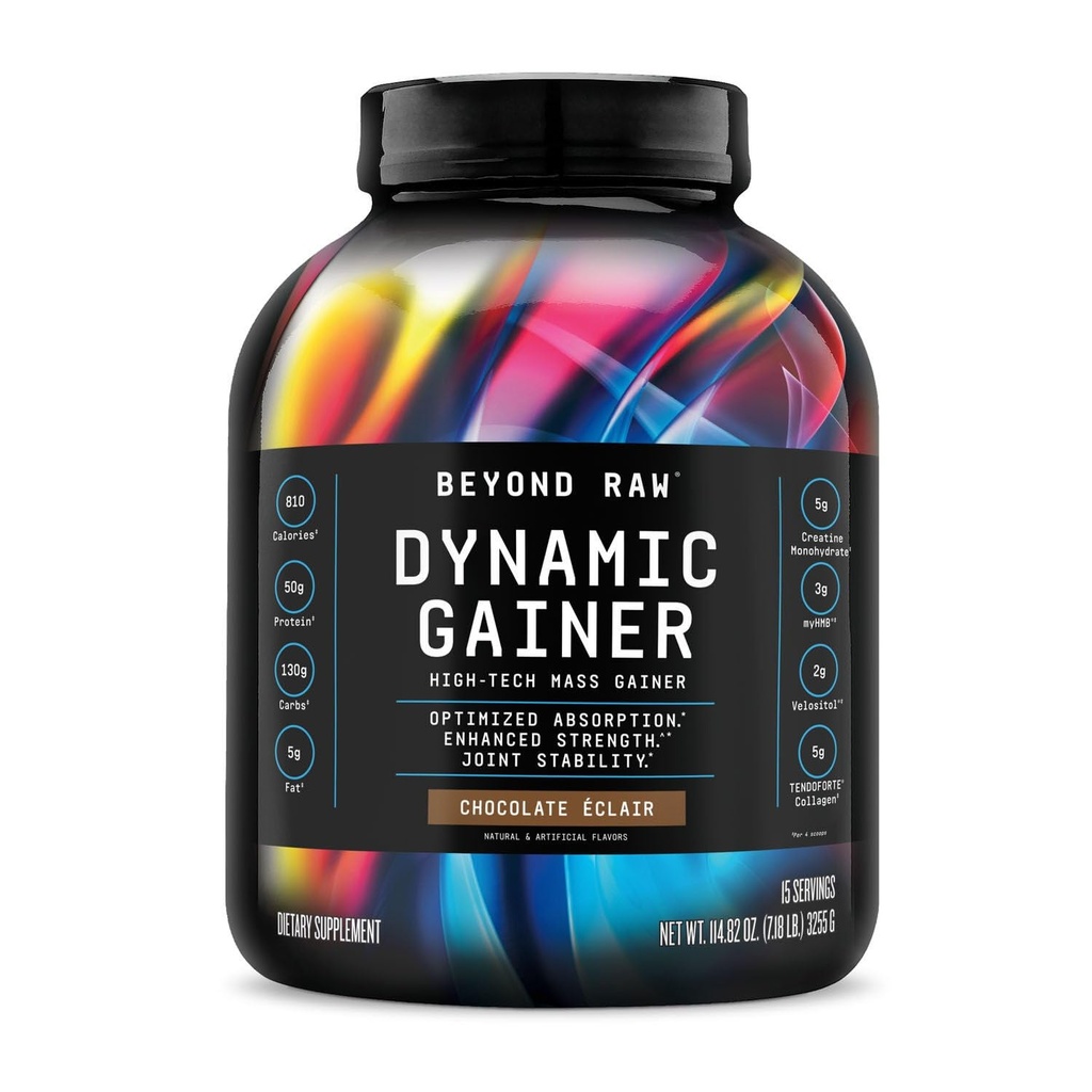 BEYOND RAW Dynamic Gainer. Korkea-Tech Mass Gainer, optimoitu imeytyminen ja tehostettu vahvuus, vaniljajuustokakku, 15 tarjoilua