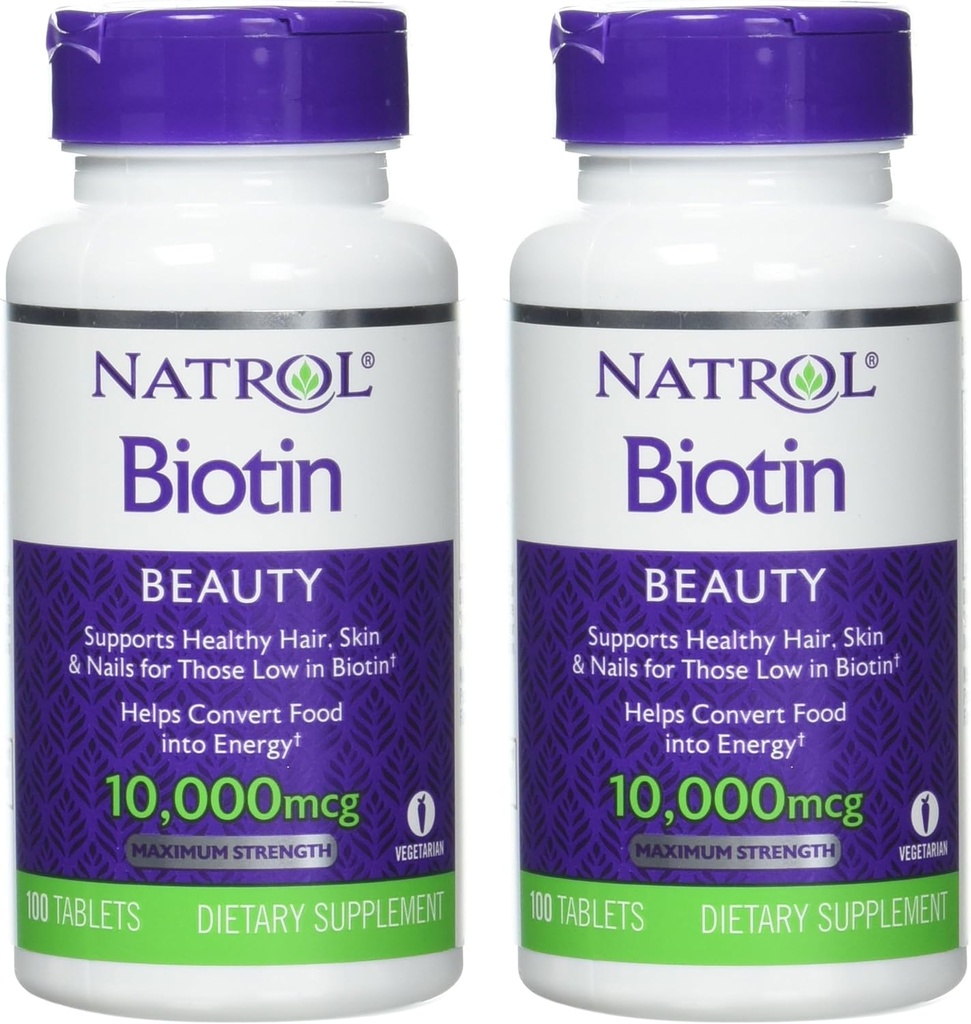 Natrol Biotin tabletti 10000 mikrog, 100 mikrog (pakkaus 2)