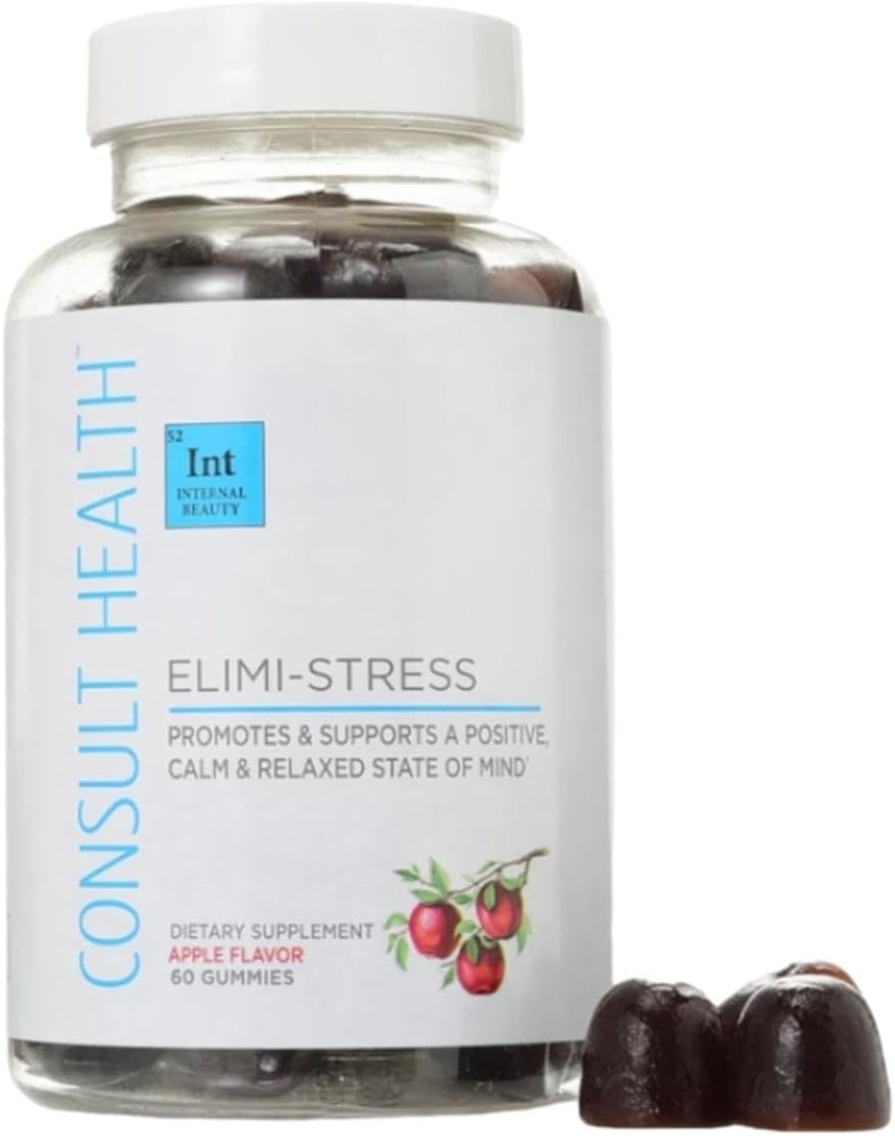 Consult Health - ELIMI-Stress Vegan Gummies - Stressiä lievittää lisäravinteet - vähentää väsymys - Natural Apple Flavor - Ashwagandha Root & Leaf Extract - Tumeric Extract - kofeiiniton - 60