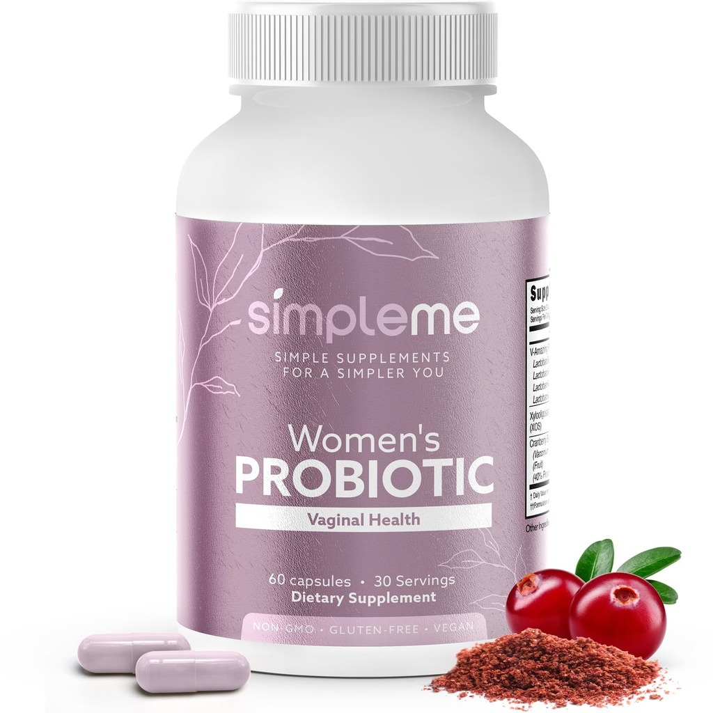 Simpleme Womens Probiotics with Prebiotics, Cranberry - Vaginal Probiotics for Women - För pH Balance, UTI, Vaginal Health, Gut Flora - Women's Probiotics Supplement Complex for Wellness - 60 kapslar