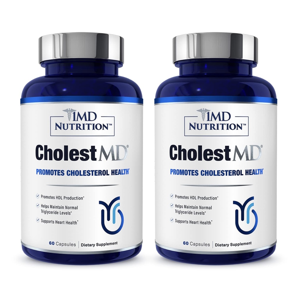 1MD Nutrition CholestMD med Olive Leaf Extract, Bergavit, Niacin, Garlic | 120 kapslar (2-Pack)