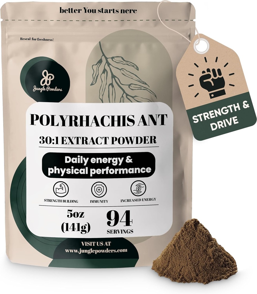 Jungle Powders Black Ant Extract Powder 30:1 Keskittyminen, 94 Tarjoilut - 5 Ounces of Pure Polyrhachis Black Ant Supplement, Filler Free Changbai Mountain Ant Perinteiset Miesten Terveys Tuki Drive