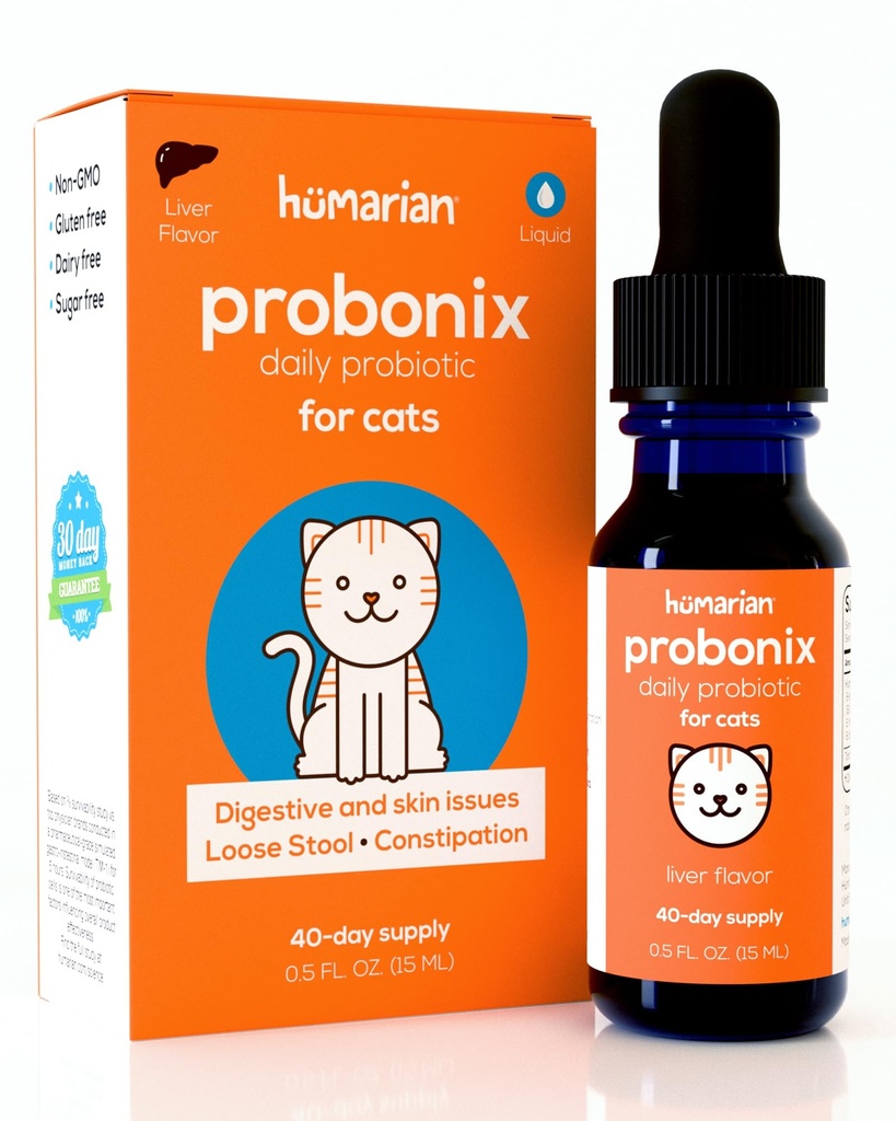 Humarian Probonix Liquid Probiootit kissat - 8-Strain Cat Probiootti tipat Fortify Feline Gut Health, Dental Health, Immuniteetti ja enemmän - 30 päivän toimitus - Liver Flavor