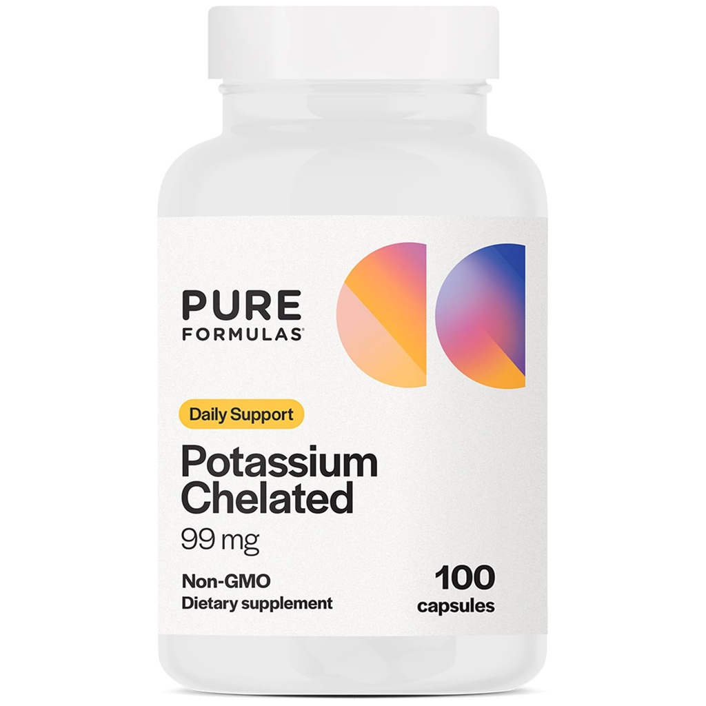 PureFormulas Kalium Supplement Kelatoitu 99 mg Erittäin imeytyvä Pure Kalium Formula Energy, Hermo, Lihas, Munuaiset, Sydän-ja Luustotuki, ei-GMO - 100 kasvissyöjä kapselit