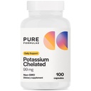 PureFormulas Kalium Supplement Kelatoitu 99 mg Erittäin imeytyvä Pure Kalium Formula Energy, Hermo, Lihas, Munuaiset, Sydän-ja Luustotuki, ei-GMO - 100 kasvissyöjä kapselit