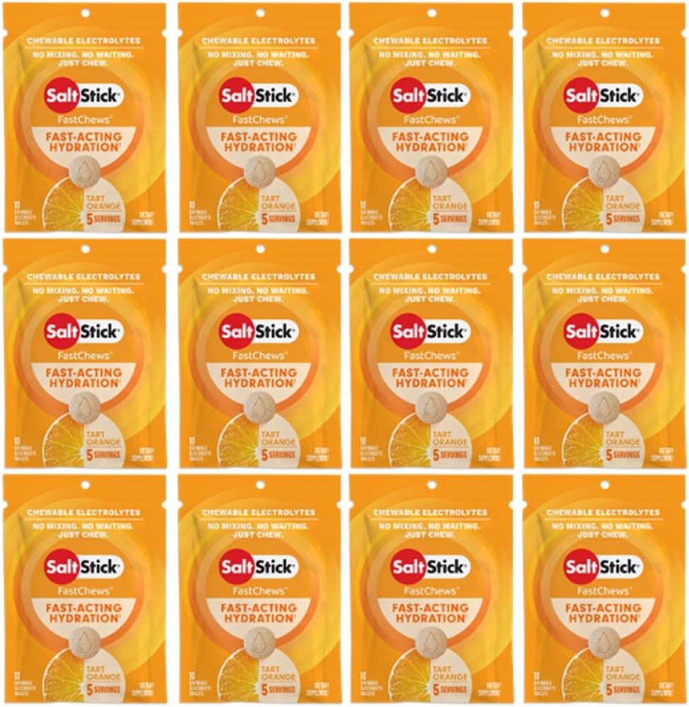SaltStick Electrolyte FastChews - 120 Count Orange Flavor - Elektrolyte Tabletit nesteytys, Salt Tabs - 10 Count (Pack of 12)