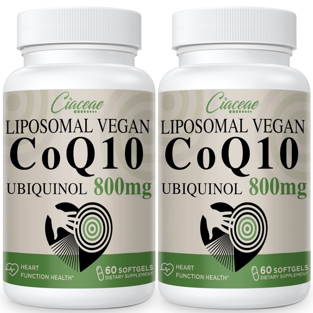 Liposomal CoQ10 800 mg Ubiquinol Softgel, Max Absorptio Ubiquinol Coenzyme Q10, Ubiquinol CoQ10 -lisä antioksidanttia, sydämen toimintaa ja energiantuotantoa varten, Pure CoQ10 800 mg, 120 Vegan Softgels