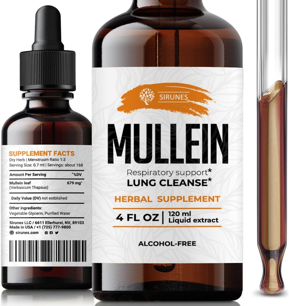SIRUNES Mullein Leaf Verbascum Thapsus Dietary Supplement - Promoting Lung, Hengityselimet (Mullein 4Fl Oz)