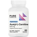 PureFormulas Acetyl L-Carnitine Cognitive & Memory Support L Carnitine Supplement för hjärna, fokus och lugn Alcar, 500mg Dairy Free Non-GMO 60 kapslar