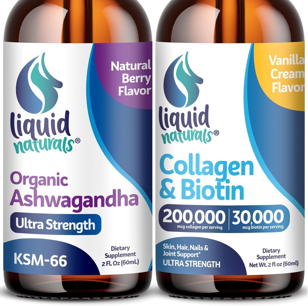 Liquid Collagen, 2 Fl. Oz Ultra-vahva neste kollageeni naisille, B7-vitamiini Collagen Peptides, Biotiini ja Collagen lisäravinteet Ashwagandha Drops - 2000 mg - 6X vahvempi kuin pillereitä ja kapseleita, As