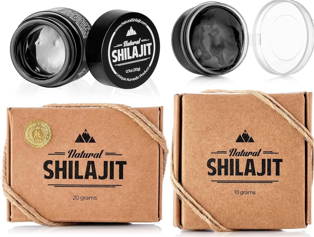 NATURAL SHILAJIT Hartsi - Shilajit täydentää Fulvic Acid & Trace Minerals, kasvipohjaiset ravintoaineet energia, immuuni tuki & elinkyky - 20 Gram & 10 Gram