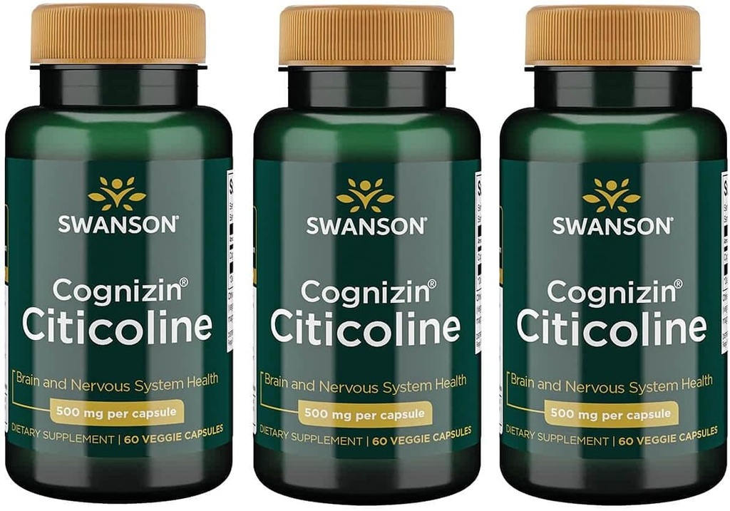 Swanson Cognizin Citicoline 1000 Milligram 60 Veg Capsules (3 Pack)