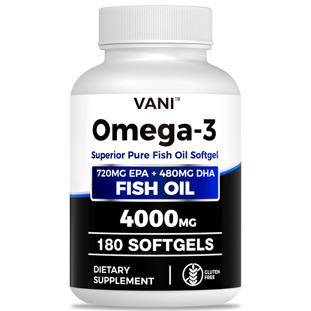 Fish Oil Omega 3 (4000 mg), 180 Softgels, Omega 3 rasvahappolisät EPA & DHA Brain & Heart Health *