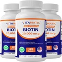 Vitamatic High Potency Biotin 20000 mikrog (20 mg) Keratin 100 mg - 120 kasvissyöjä Tabletit - Biotiini täydentää terveille hiuksille iho & kynnet aikuisille (120 Count (Pakkaus 3))